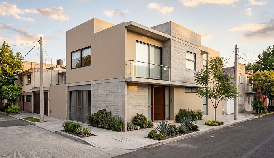 Casa moderna de dos niveles con acabados medios en México