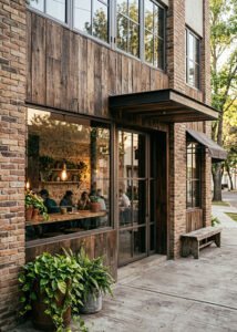 Fachada de cafetería moderna en Guadalajara
