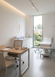 Consultorio médico moderno con diseño limpio y funcional