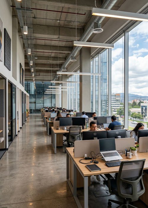 Oficina moderna con espacios de trabajo funcionales