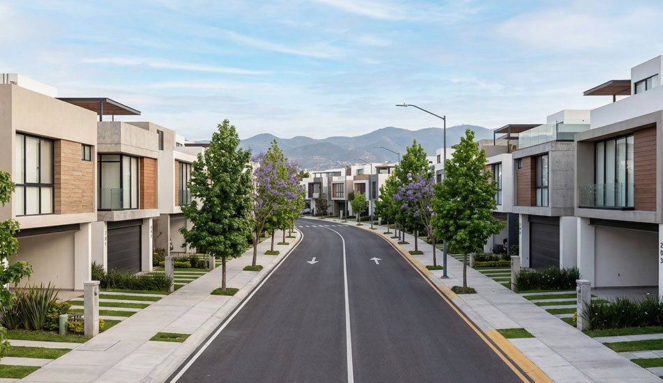 Zona urbana ordenada que refleja regulación y planificación de construcción