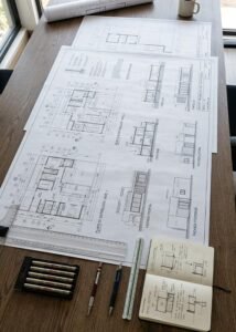 Planos arquitectónicos de distribución con cotas y detalles técnicos