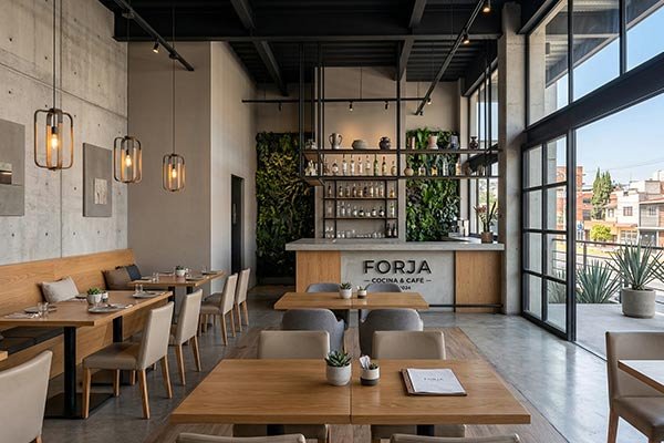 Interior de espacio comercial moderno diseñado con enfoque arquitectónico