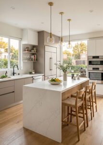 Cocina moderna remodelada con diseño funcional y contemporáneo