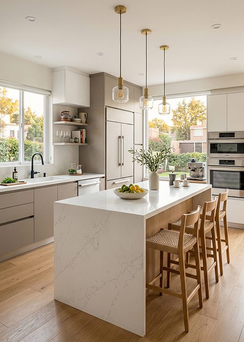 Cocina moderna remodelada con diseño funcional y contemporáneo