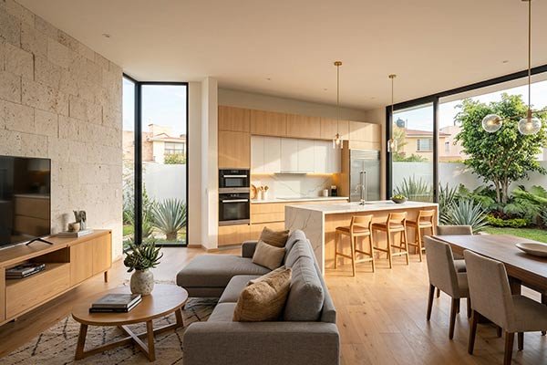 Interior moderno remodelado con acabados contemporáneos y diseño funcional