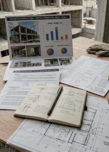 Reporte de obra impreso con fotografías y notas técnicas