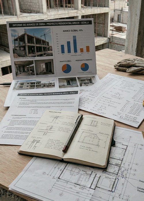 Reporte de obra impreso con fotografías y notas técnicas