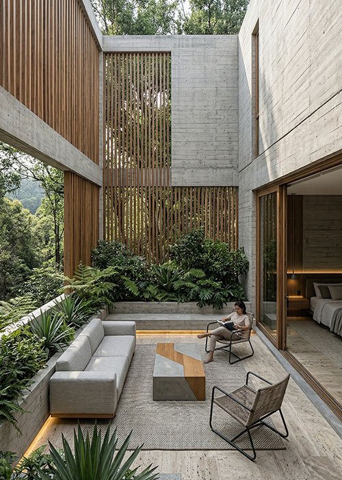 Terraza privada en vivienda contemporánea