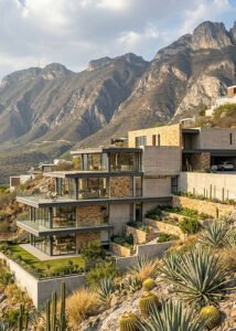 Casa moderna en terreno inclinado con diseño escalonado