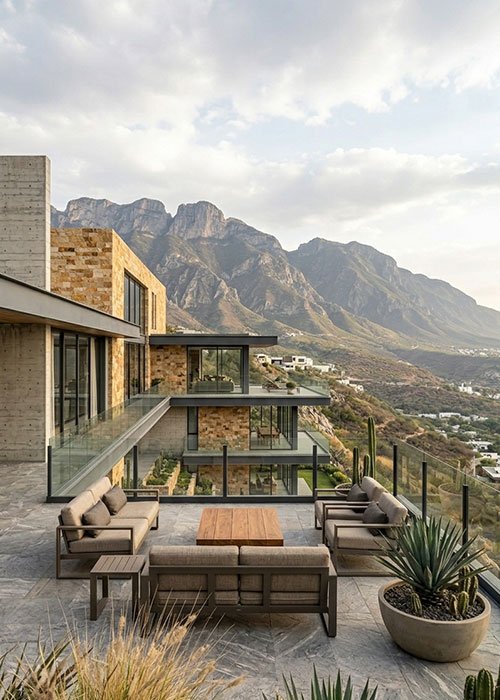 Terraza con vista en vivienda moderna