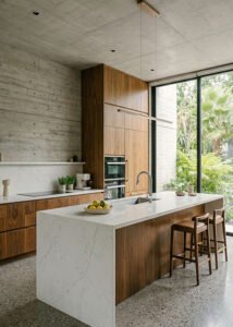Diseño interior de sala y comedor en vivienda moderna