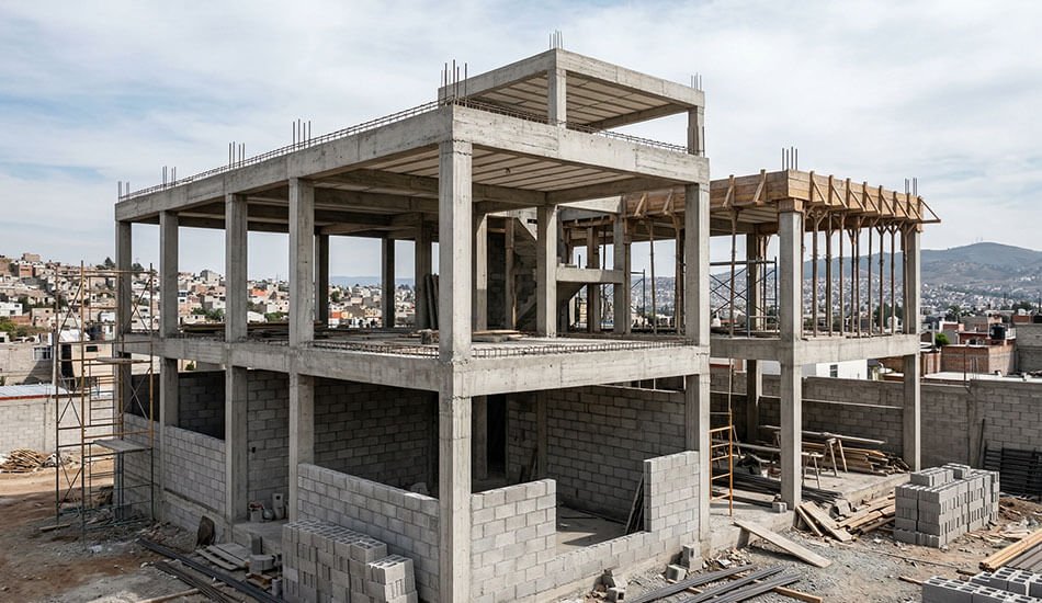 Estructura de casa con muros y losas en construcción